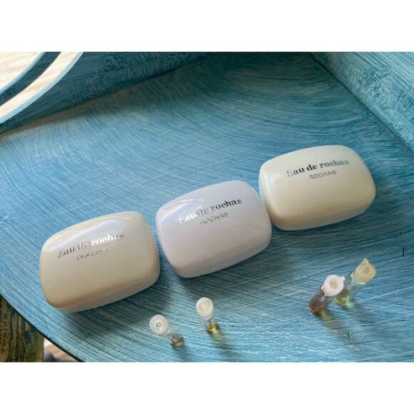 Vtg 3 Eau de rochas Rochas Perfume Soaps In White Case New 2 Mystere De Rochas - Picture 2 of 7